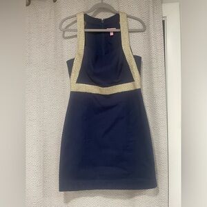 Lilly Pulizter Eliana Shift Dress Navy Cotton Gold Size 4